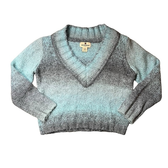 Woolrich Petite Cropped Teal & Gray Wool Blend Sweater Sz SP - Picture 1 of 7